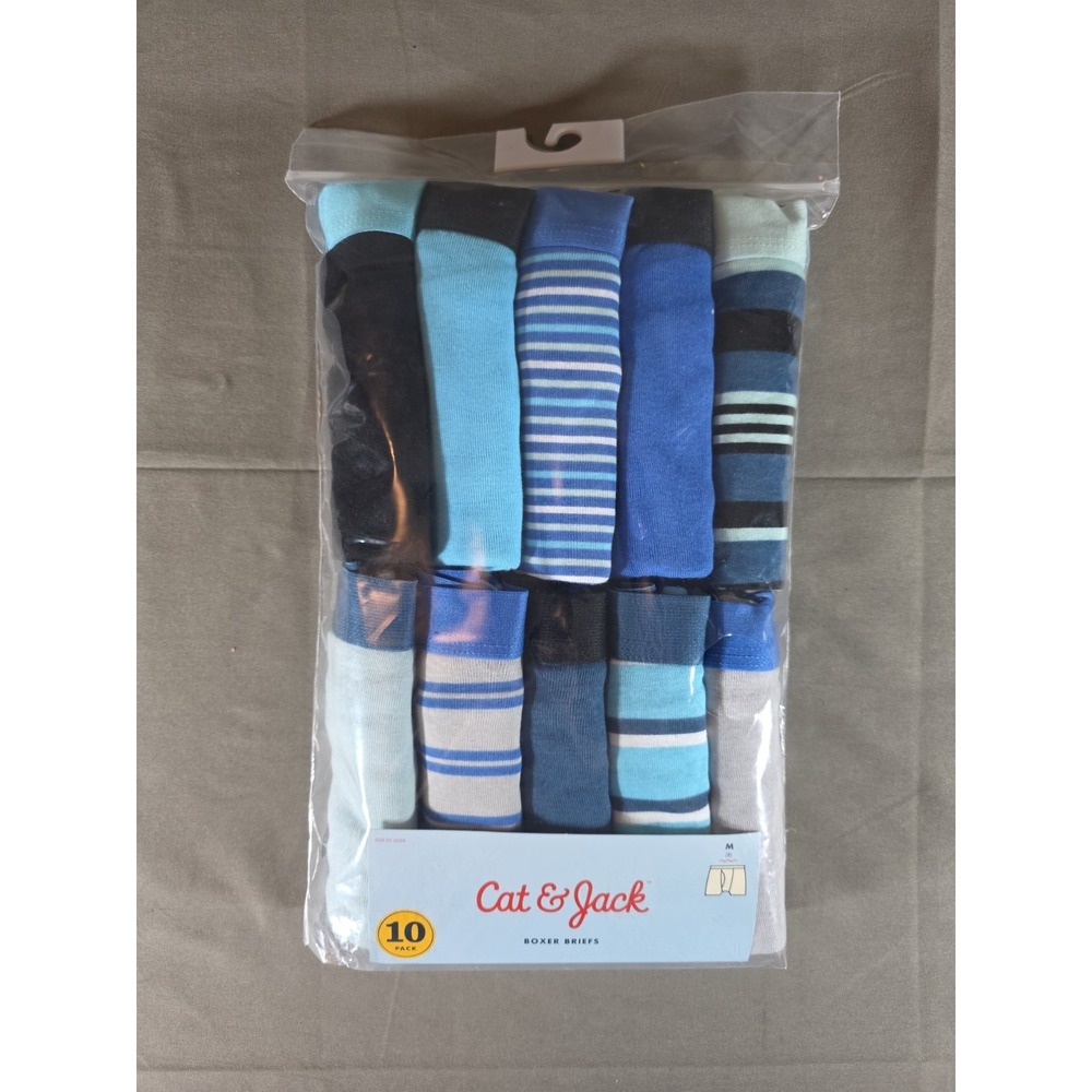 Cat & Jack Boxer Briefs Underwear Boys Medium (8) 10 Pack Blue Stripes Cotton